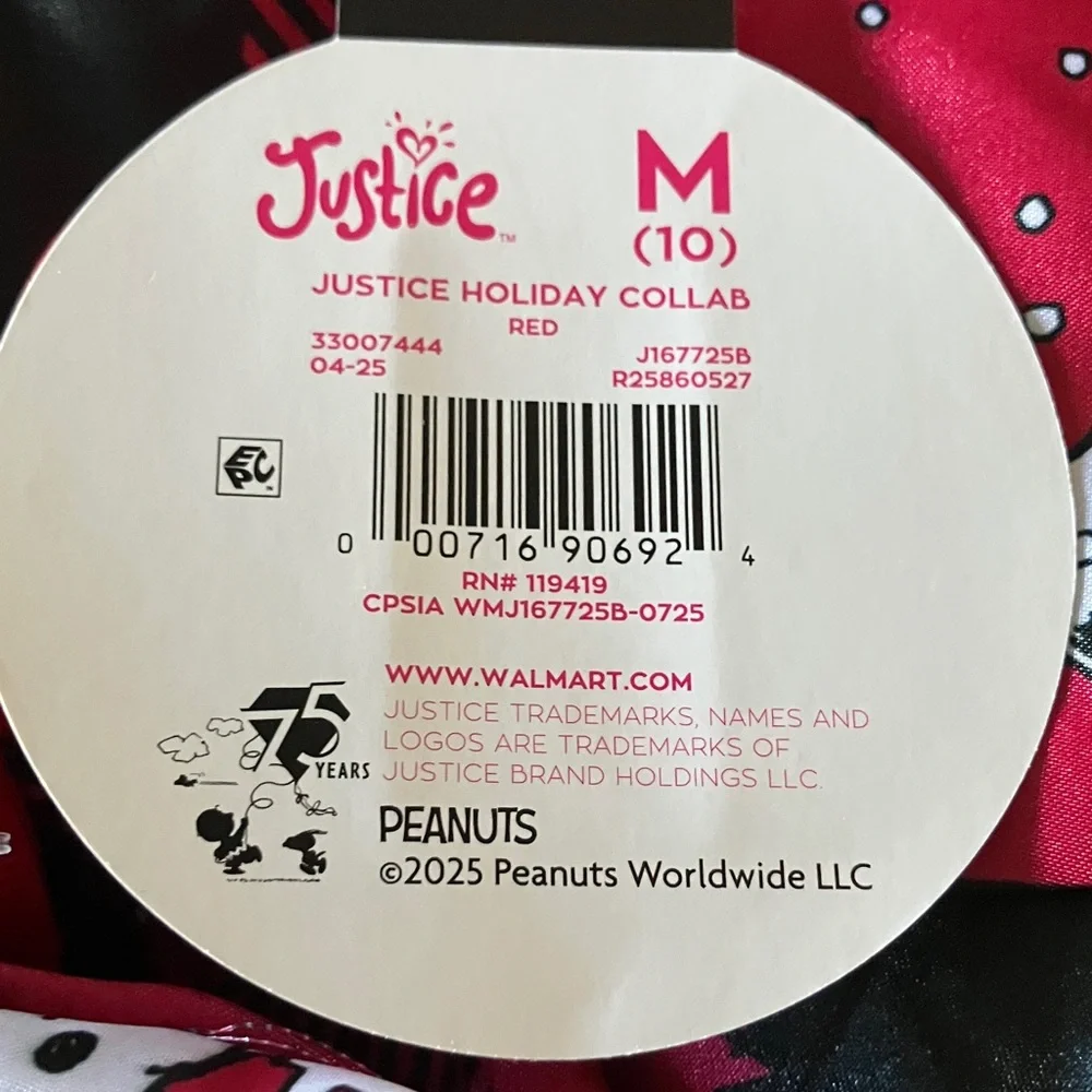 Justice Red and Black‎ Snoopy Pajama Set Long Sleeve and Pants NWT Size M 10